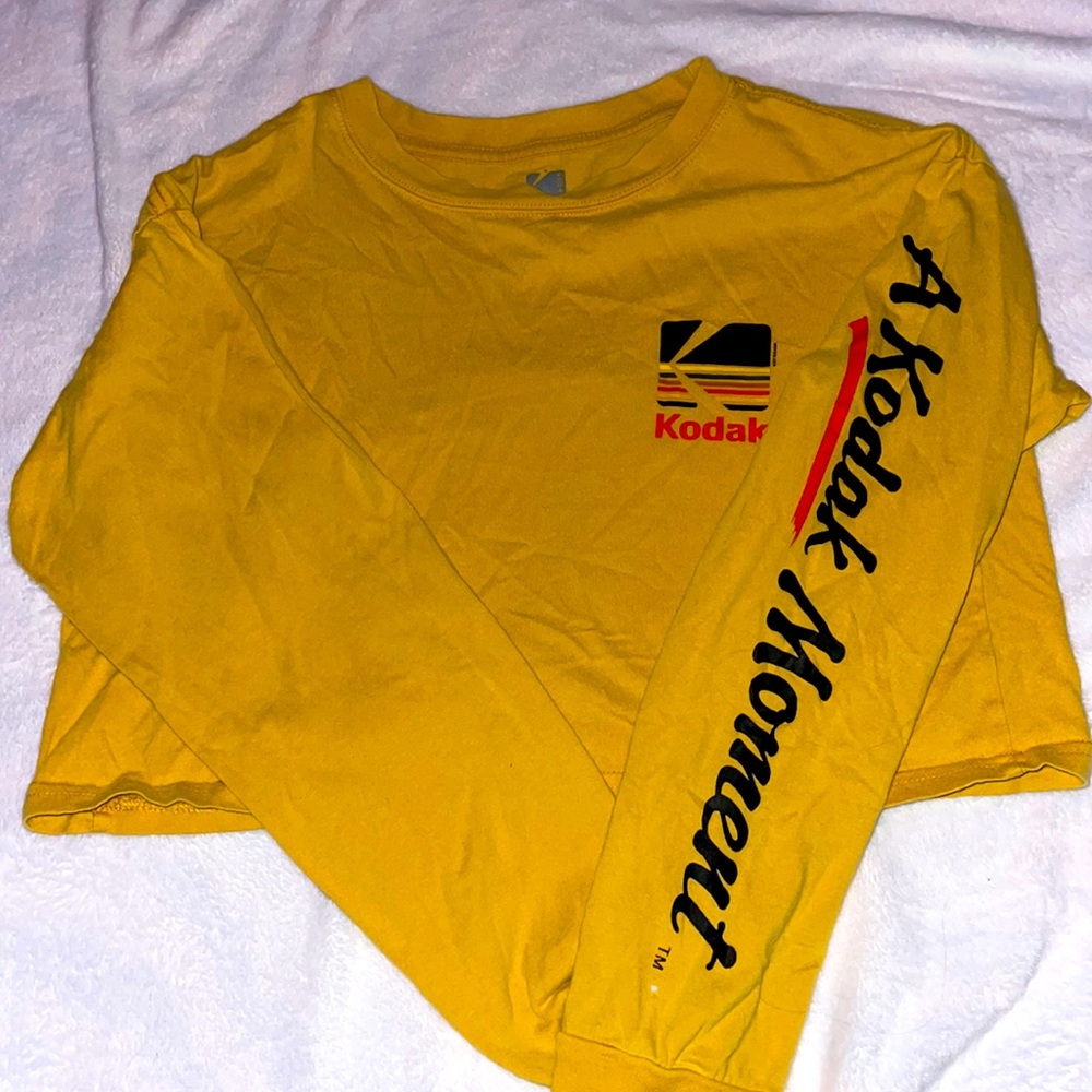 Long sleeve, crop top, mustard color, Kodak tee, medium